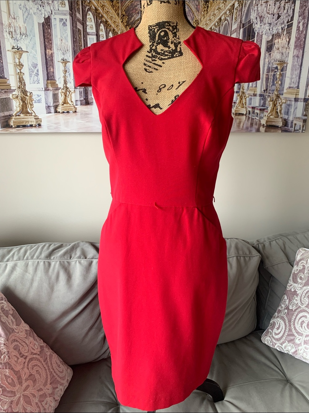 Boston Proper Vibrant Red Notch-Neck Sheath Dress